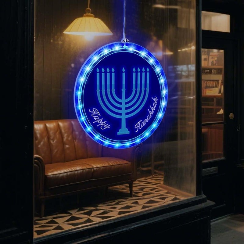 ONANNA Lighted Hanukkah Decorations Blue Chanukah Window Lights for Jewish Judaism Synagogue Passover Shabbat Christmas Hanging Lamp Ornament for Home Office Indoor Outdoor Decor - Image 4